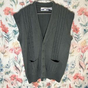 Vintage High Sierra Gray Ribbed Knit Cardigan Sweater Vest